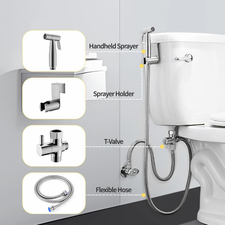 Jet Spray Fresh Water Stainless Steel Handheld Bidet Shattaf Silve