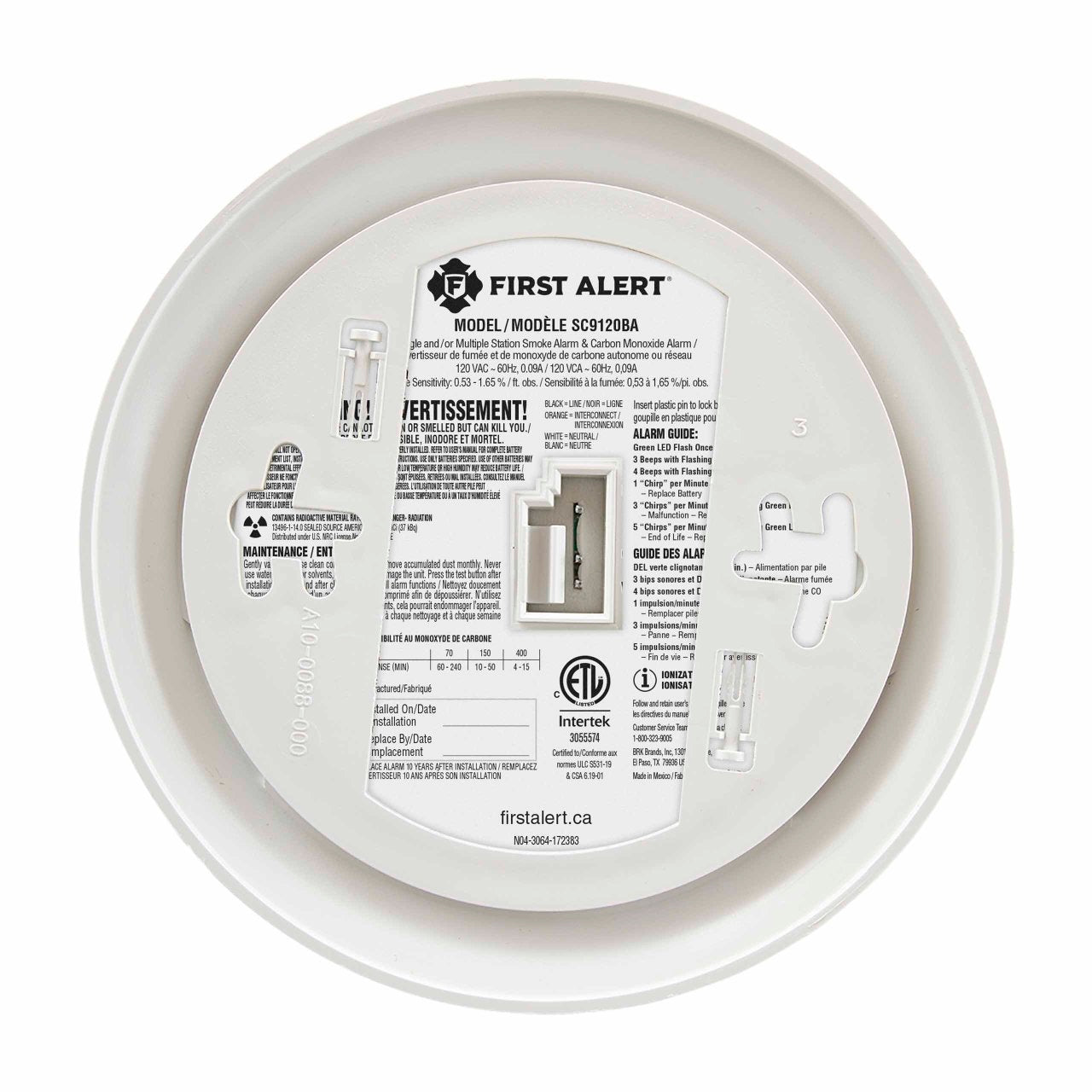 SC9120BA Hardwired Smoke And Carbon Monoxide Alarm With Battery Backup