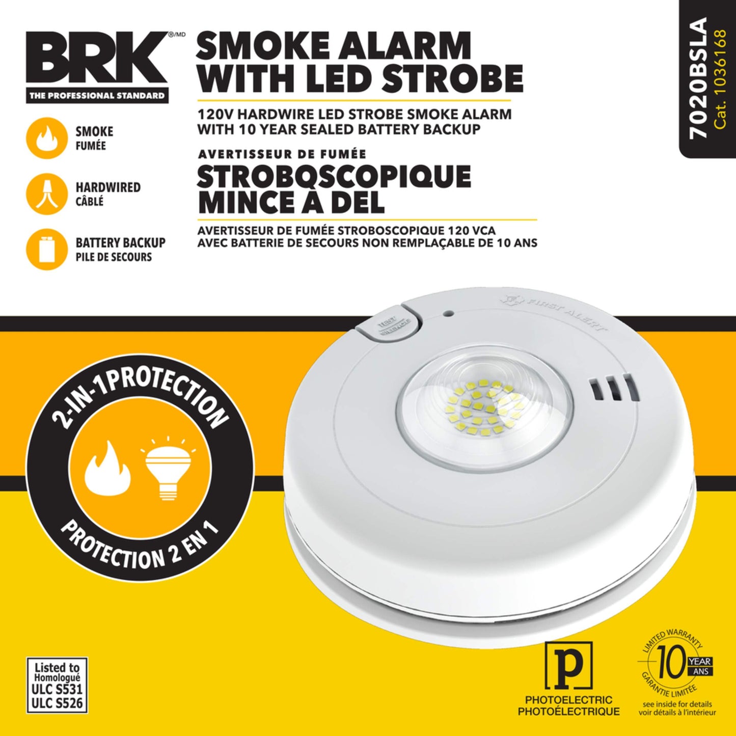 BRK Hardwired Smoke Alarm 2-IN-1  STROBE & SMOKE ALARM - 7020BSLA